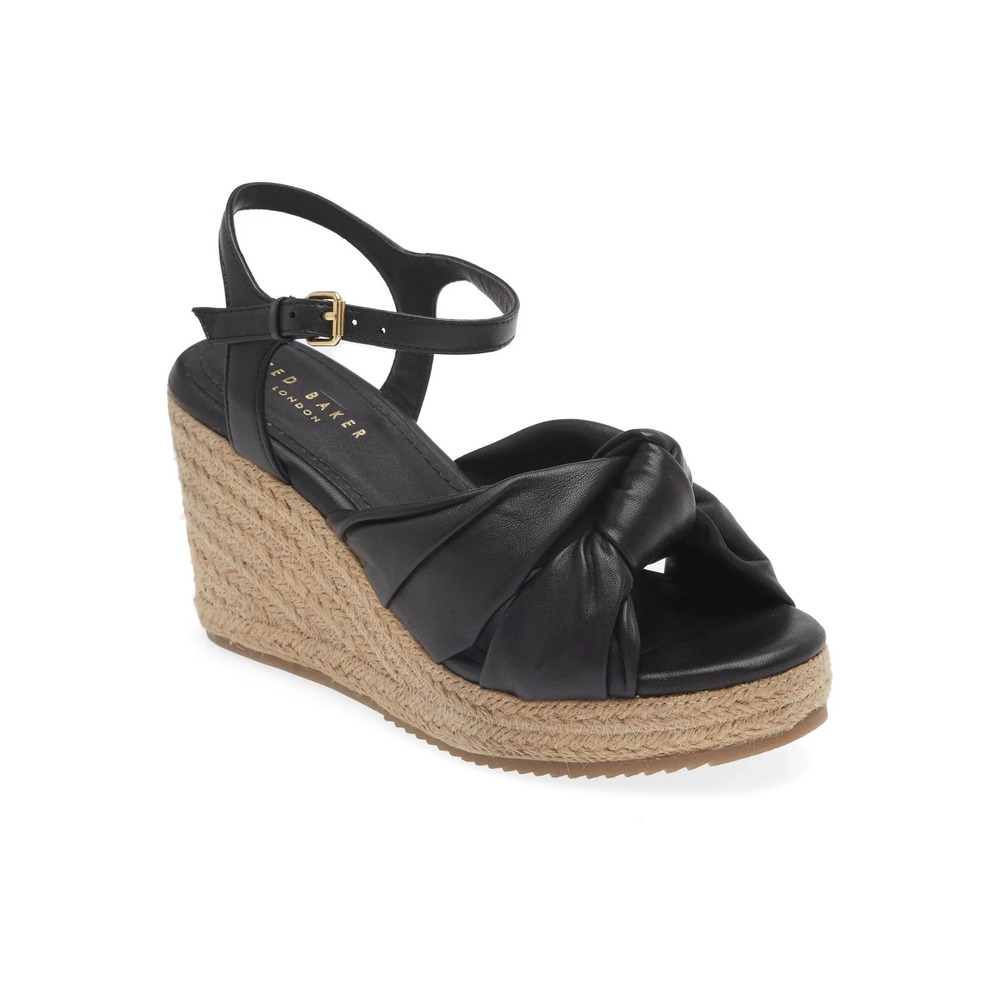 Ted Baker London Taymin Black Leather Knotted Espadrille Wedge Sandals Women 9
